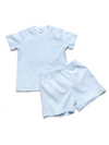 Short Sleeve Pima Short Set | Lt Blue Mini Stripe