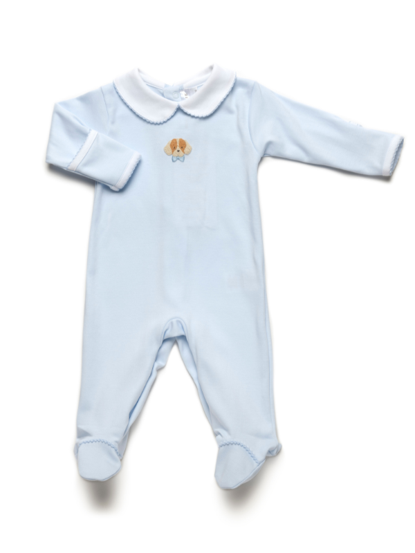 Spotted Boy Puppy Collared Pima Footie | Lt Blue