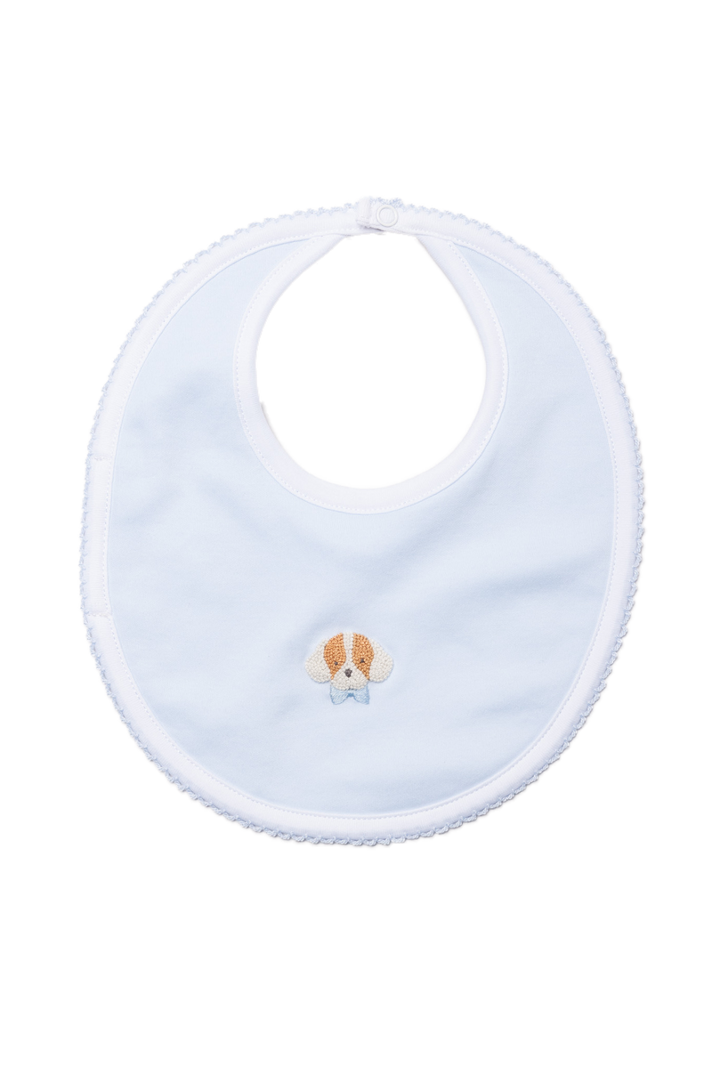 Spotted Boy Puppy Pima Bib | Lt Blue