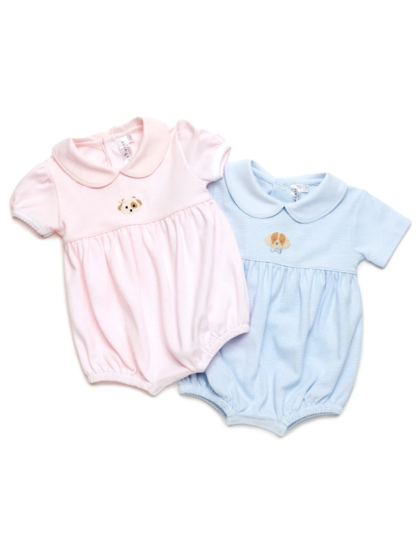 Spotted Boy Puppy Pima Bubble | Lt Blue Mini Stripe