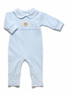 spotted puppy hand embroidered blue mini stripe playsuit