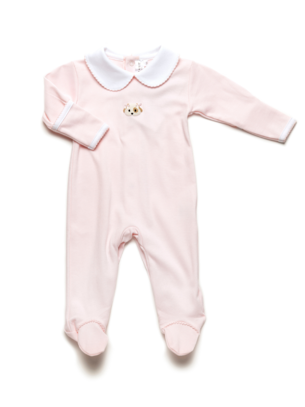 Spotted Girl Puppy Collared Pima Footie | Lt Pink
