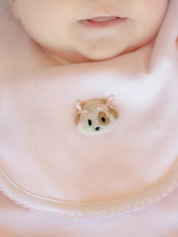 Spotted Girl Puppy Pima Baby Bib | Lt Pink