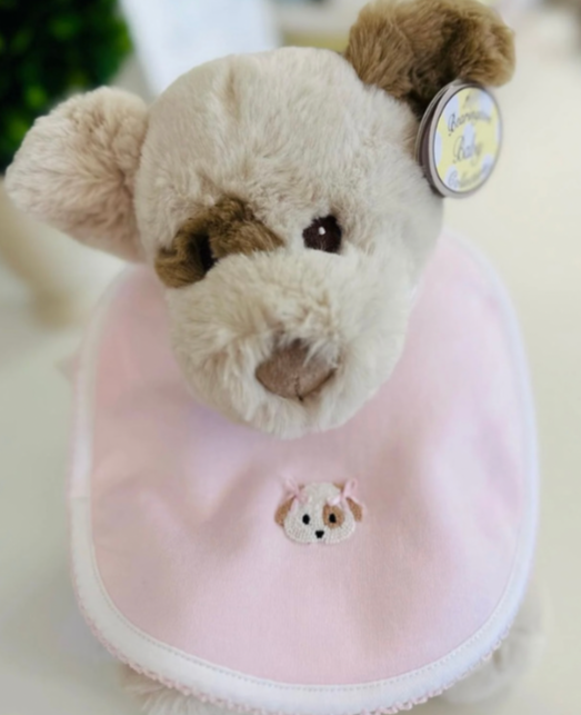 Spotted Girl Puppy Pima Baby Bib | Lt Pink
