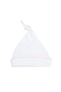 Top Knot Pima Baby Hat | White/Lt Pink