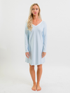 Women's Pima Long Sleeve Nightgown | Lt Blue Mini Stripe