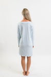 Women's Pima Long Sleeve Nightgown | Lt Blue Mini Stripe