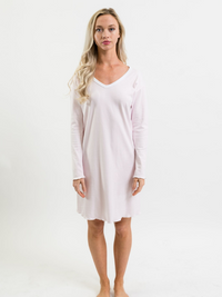 Women's Pima Long Sleeve Nightgown | Lt Pink Mini Stripe