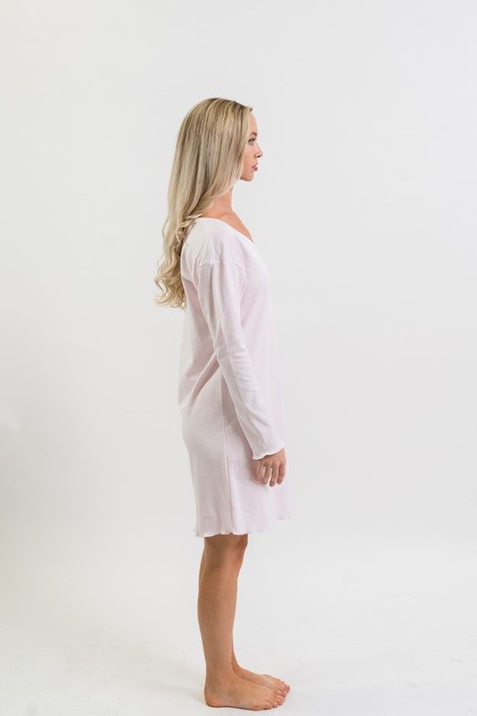 Women's Pima Long Sleeve Nightgown | Lt Pink Mini Stripe