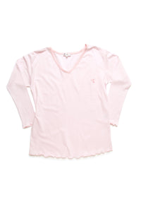 Women's Pima Long Sleeve Pajama Top | Lt Pink Mini Stripe
