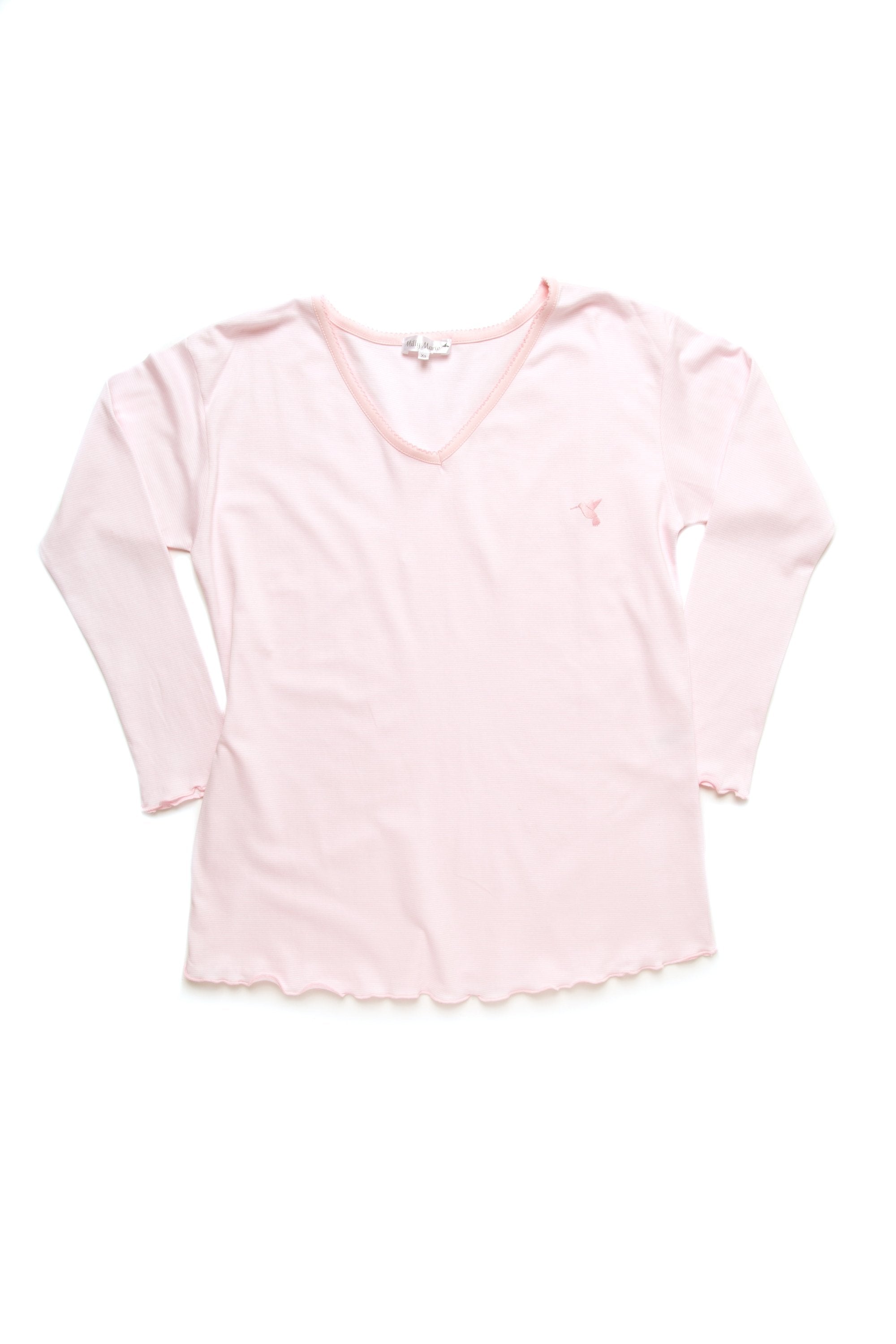 Women's Pima Long Sleeve Pajama Top | Lt Pink Mini Stripe