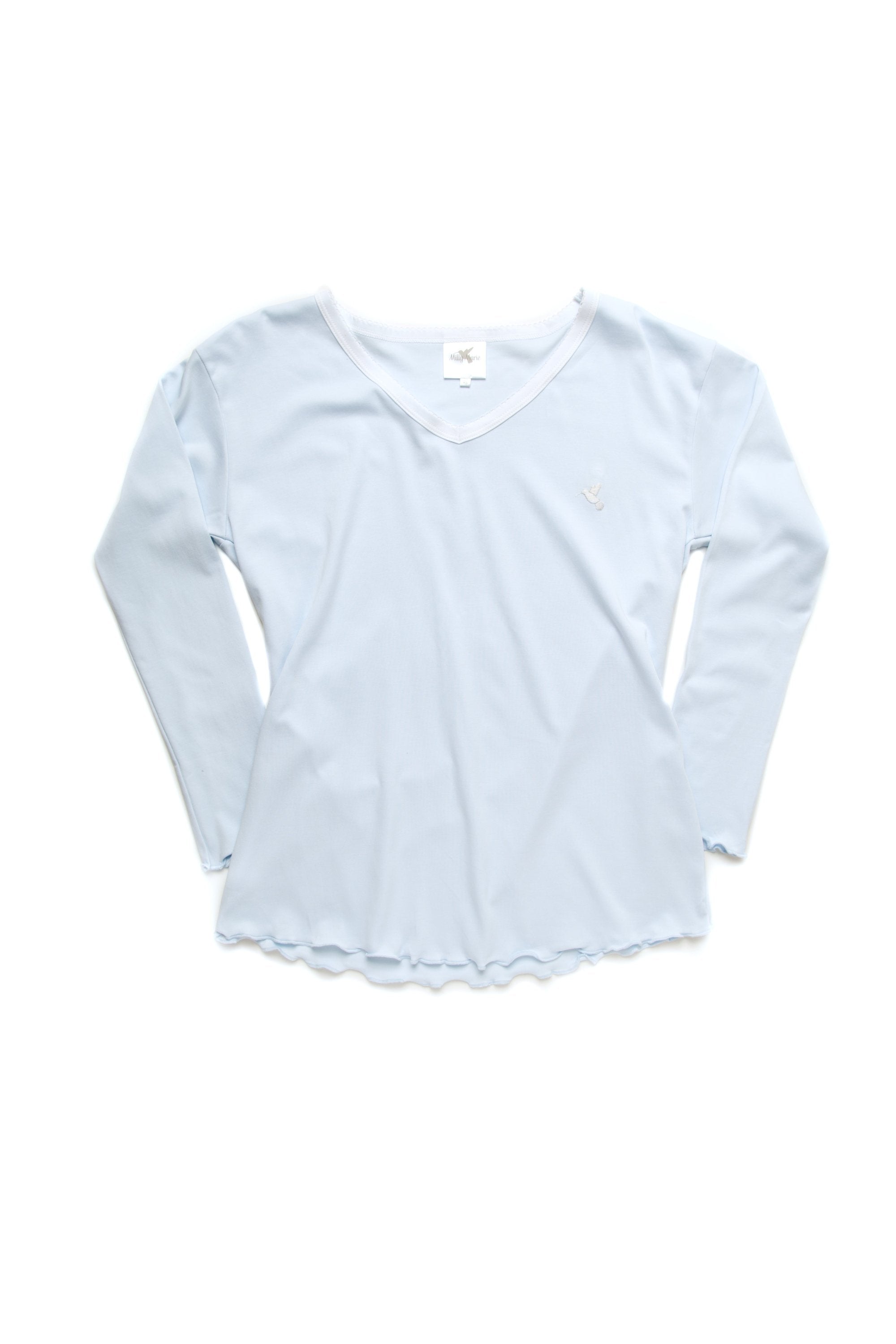 Women's Pima Long Sleeve Pajama Top | Lt Blue
