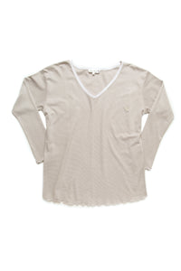 Women's Pima Long Sleeve Pajama Top | Stone Mini Stripe