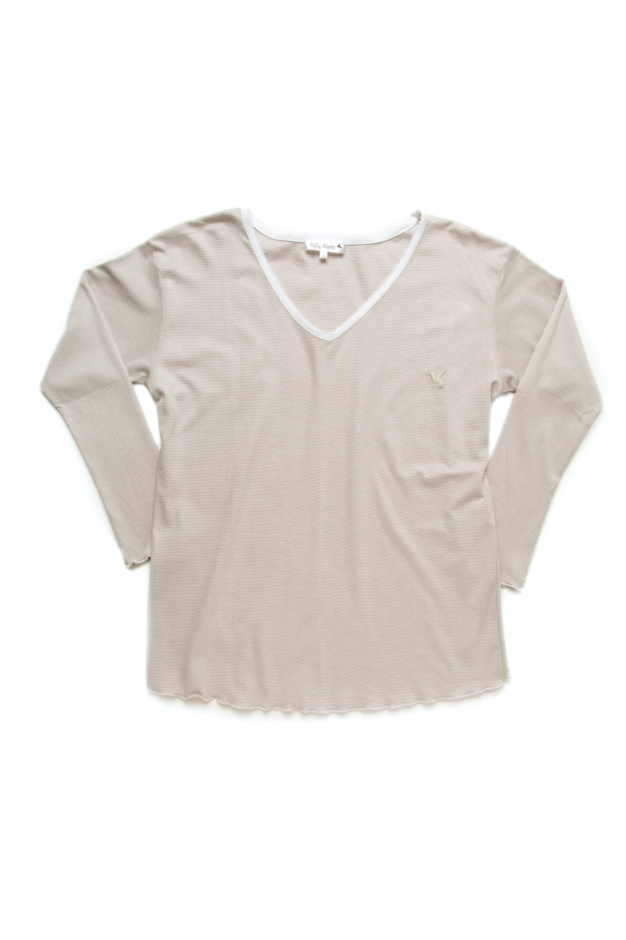 Women's Pima Long Sleeve Pajama Top | Stone Mini Stripe