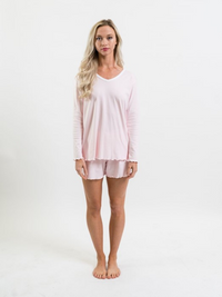 Women's Pima Long Sleeve Short Set | Lt Pink