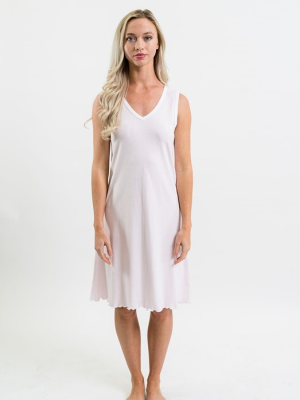 Ms. Terri Pima Cotton Sleeveless Nightgown | Pink Mini Stripe