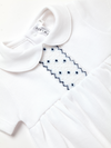 White special Pima Knit Baby Bubble with vertical smocking plate