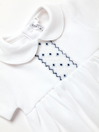 White special Pima Knit Baby Bubble with vertical smocking plate
