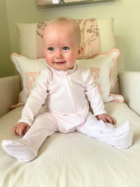 Two Way Zip Striped Footie Pajama | Lt Pink Stripe