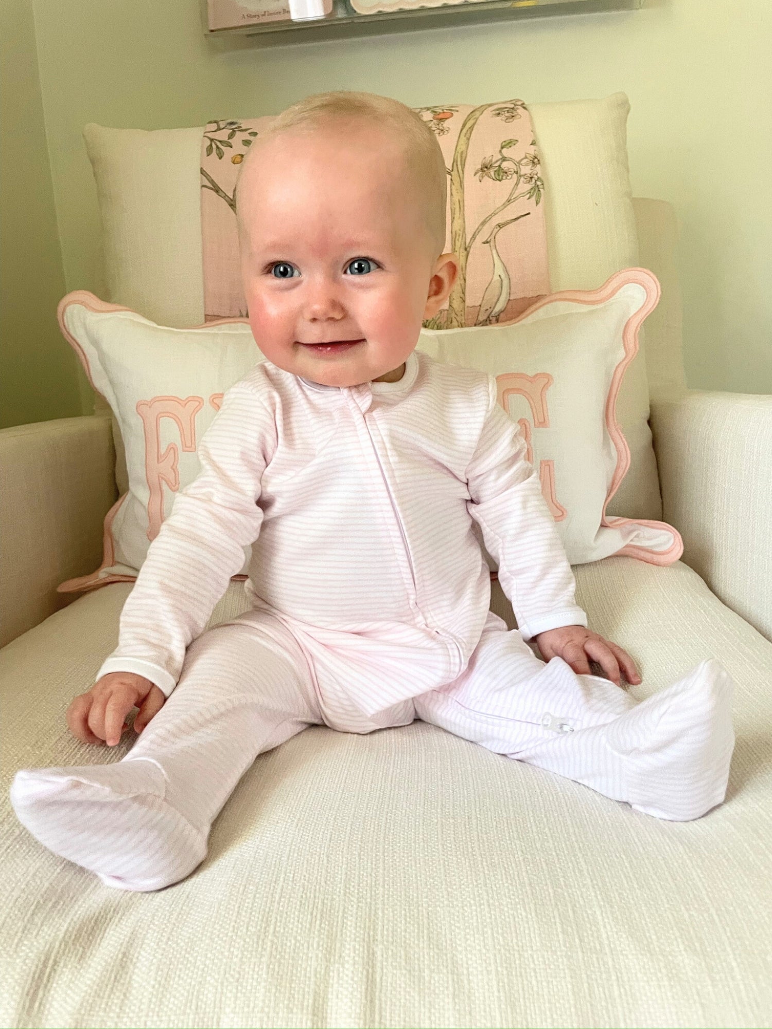 Two Way Zip Striped Footie Pajama | Lt Pink Stripe