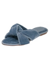 Valentina Chloe-Velvet Knotted Blue Flat Slippers