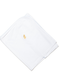 Yellow Duck Pima Baby Blanket | White