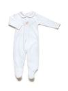 Pink Heirloom Rattle Collared Pima Footie | White