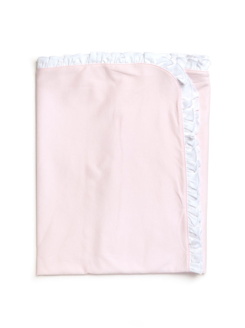 Pima Cotton Ruffle Trim Baby Blanket | Lt Pink