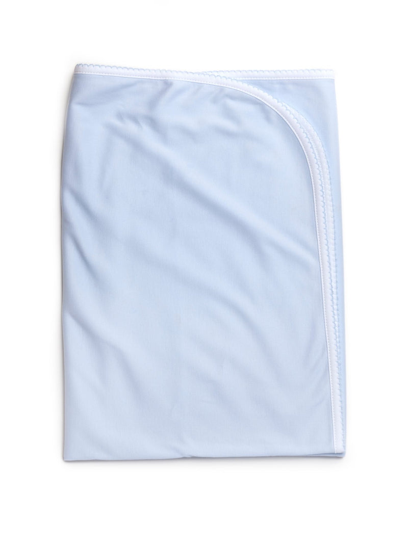 Pima Cotton Picot Trim Baby Blanket | Lt Blue Mini Stripe