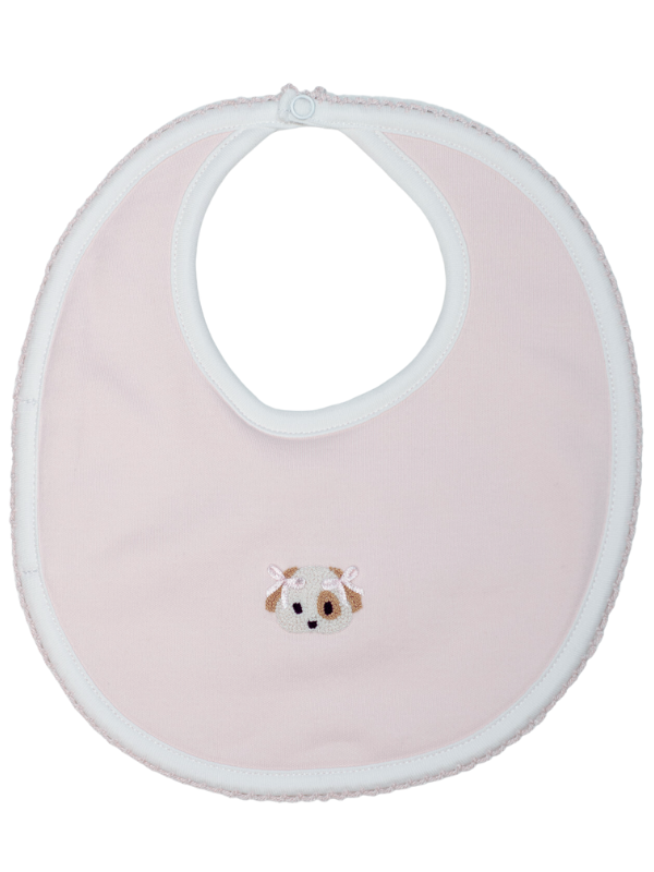 Spotted Girl Puppy Pima Baby Bib | Lt Pink