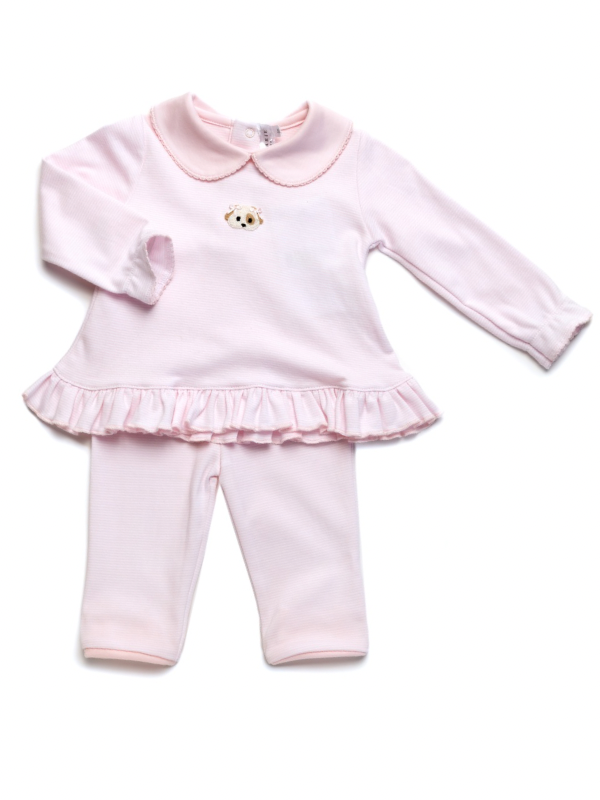 Spotted Puppy Pima Tunic Set | Lt Pink Mini Stripe/Lt Pink