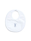 French Knot Blue Bunny Pima Baby Bib | White/Lt Blue