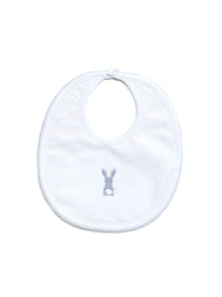 French Knot Blue Bunny Pima Baby Bib | White/Lt Blue