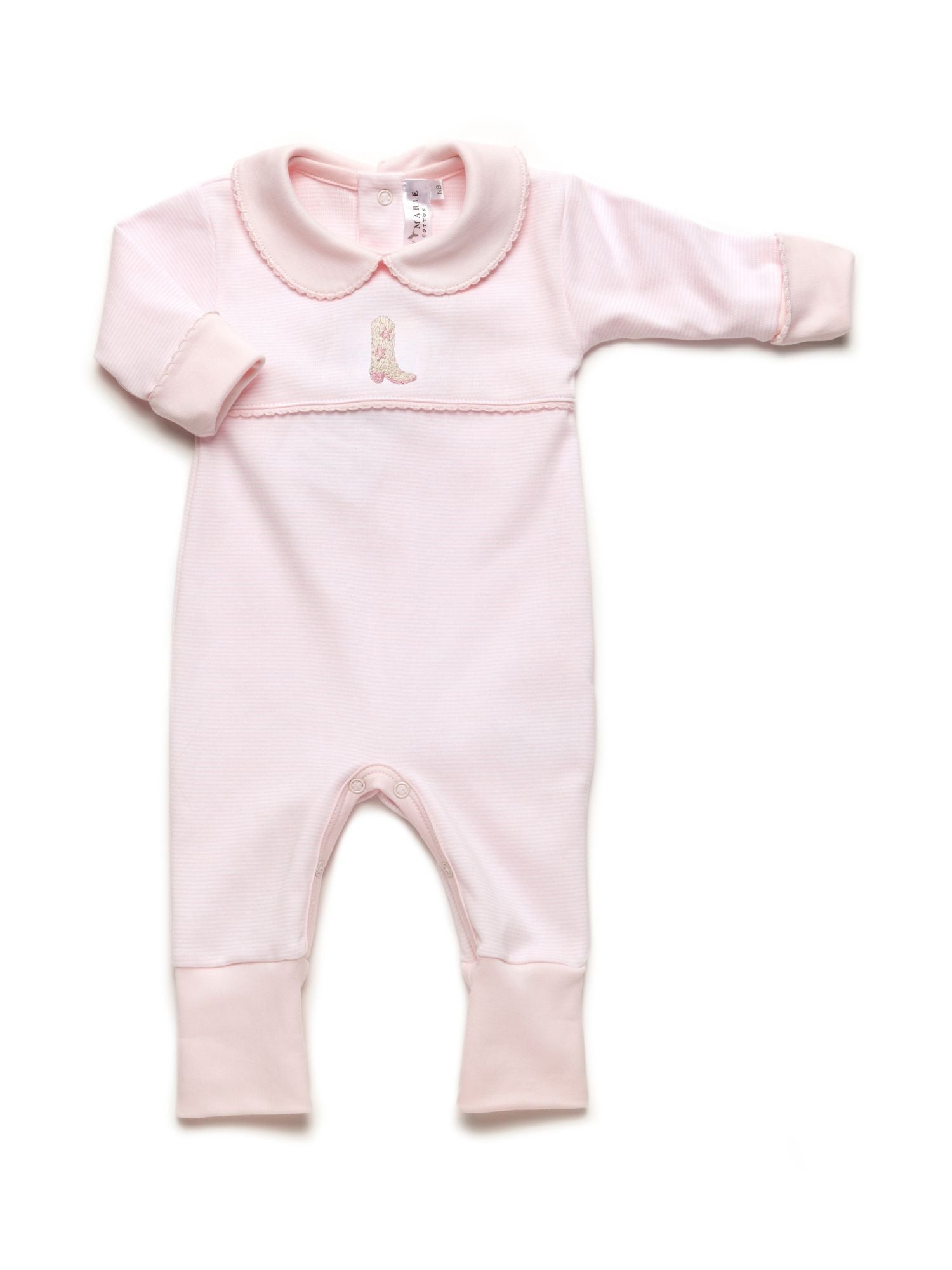 Cowgirl Boot Pima Playsuit | Lt Pink Mini Stripe