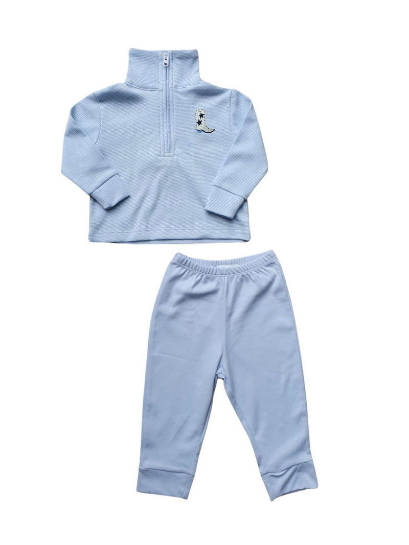 Cowboy Boot Zipper Polo Pima Pant Set | Blue Mini Stripe