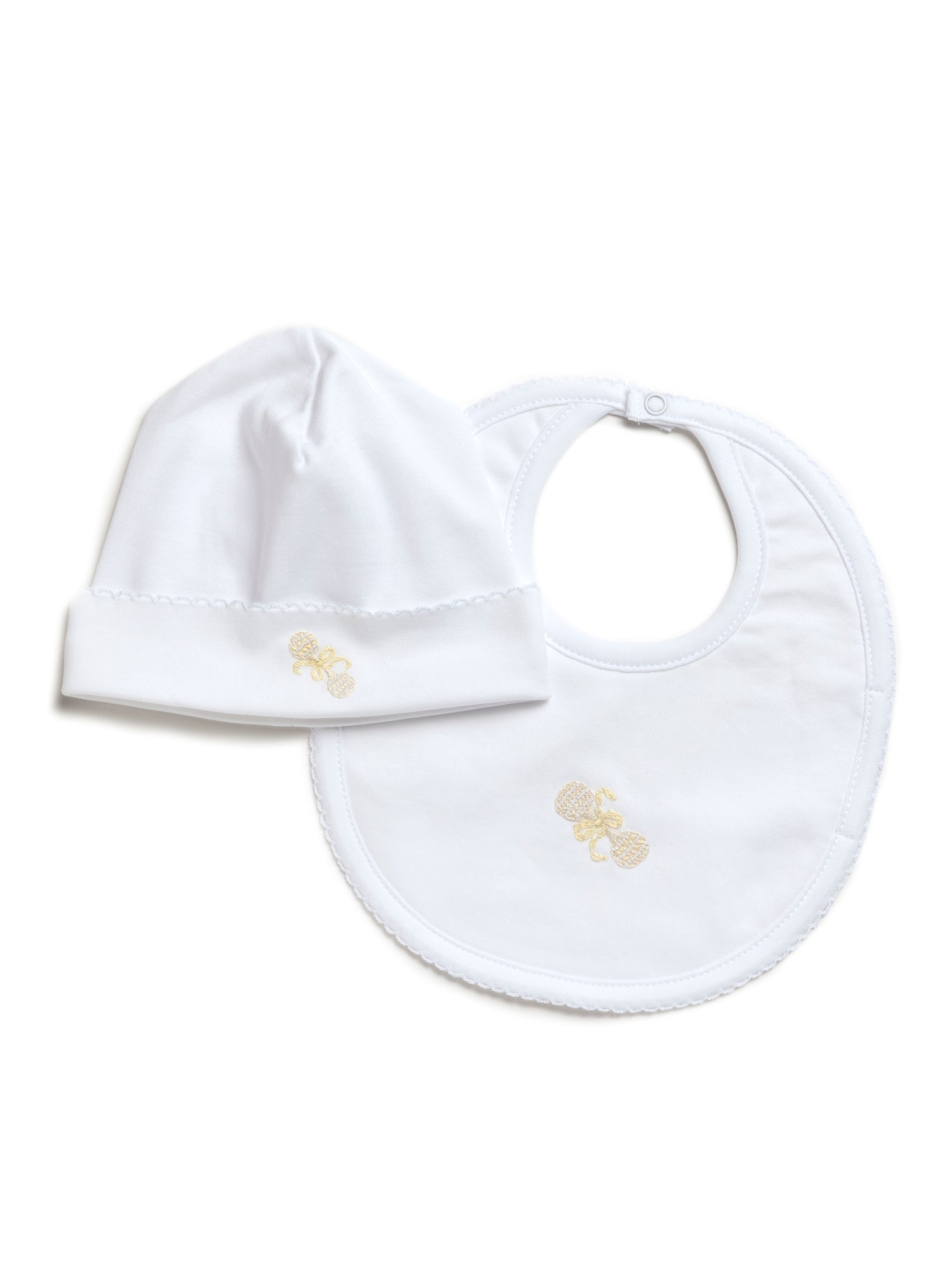 Ivory Heirloom Rattle Pima Baby Hat | White