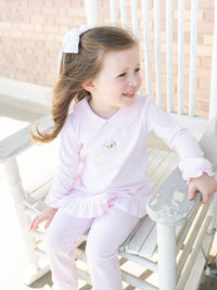 Spotted Puppy Pima Tunic Set | Lt Pink Mini Stripe/Lt Pink