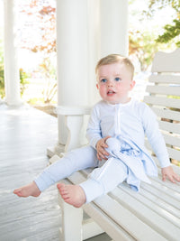 Convertible 2-Way Zip Striped Pima Footie Pajama | Lt Blue Stripe