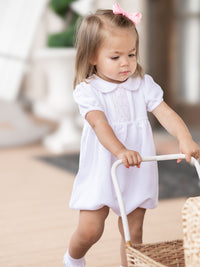 Clara Hand Smocked Special Knit Bubble | White/Lt Pink