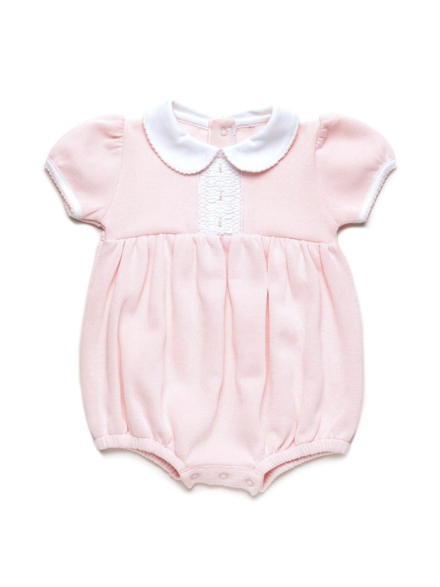 Olivia Hand Smocked Special Knit Bubble | Lt Pink/White