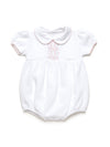 Clara Hand Smocked Special Knit Bubble | White/Lt Pink