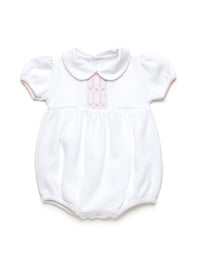 Clara Hand Smocked Special Knit Bubble | White/Lt Pink