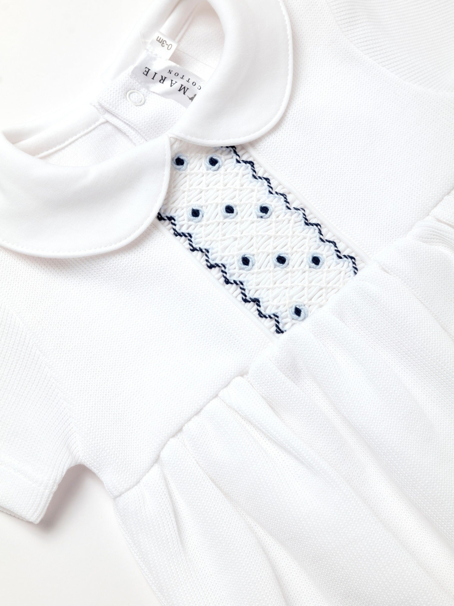 Oliver Hand Smocked Special Knit Bubble | White/Lt Blue