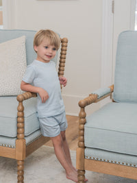 Short Sleeve Pima Baby Short Set | Lt Blue Mini Stripe