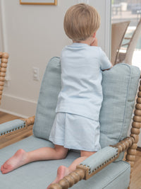 Short Sleeve Pima Baby Short Set | Lt Blue Mini Stripe