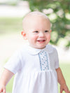 Oliver Hand Smocked Special Knit Bubble | White/Lt Blue