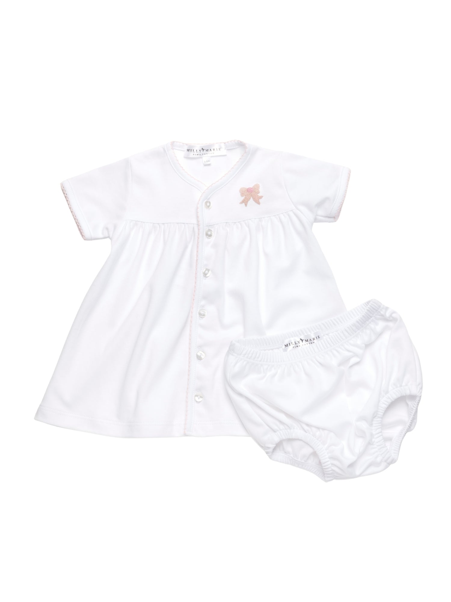 Classic Bow Pima Diaper Set | White