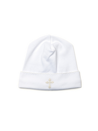 Cross Pima Baby Hat - White
