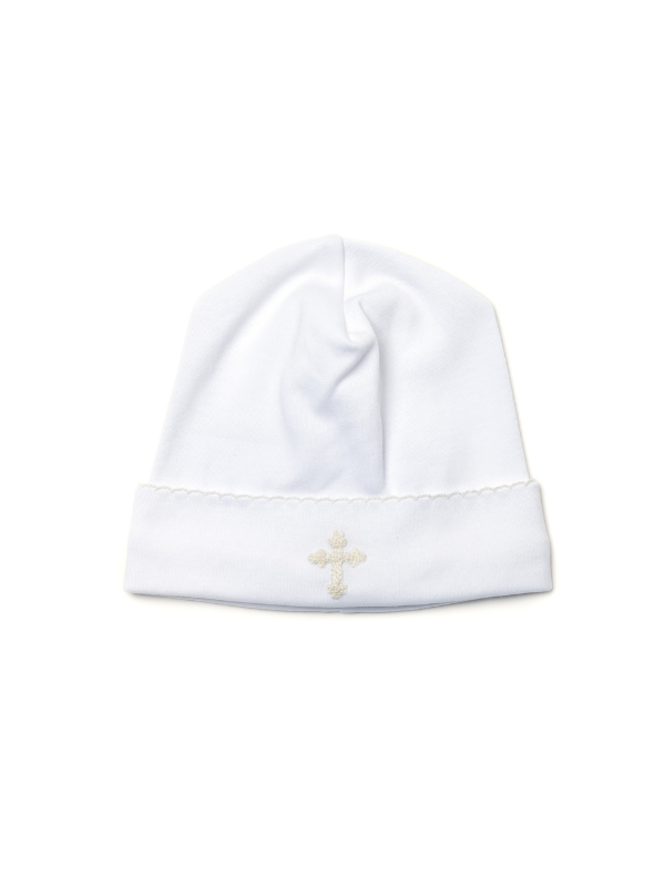 Cross Pima Baby Hat - White