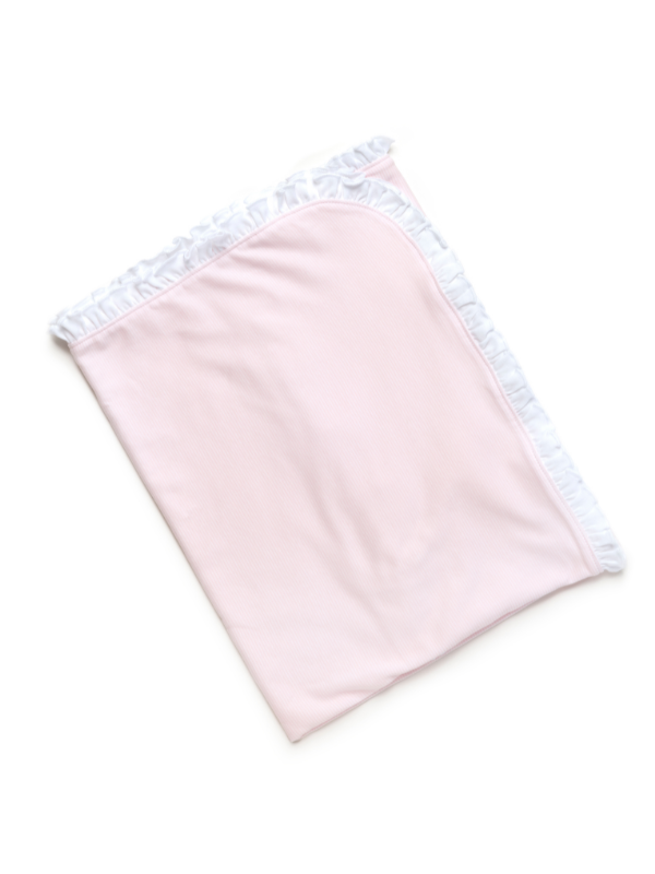 Pima Cotton Ruffle Trim Baby Blanket - Lt Pink Mini Stripe